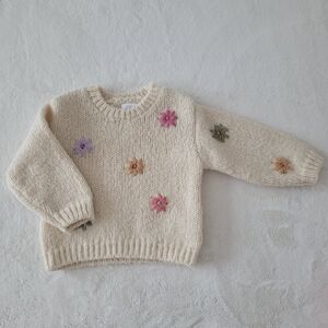🧸2/20$ Zara Cream Knit Sweater Floral Embroidery Size 12-18M Baby Girl